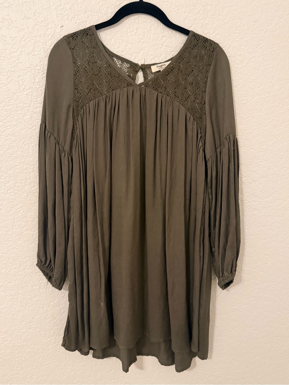 Hayden Los Angeles Tunic Dress S Olive Boho Lace Peasant Babydoll Cottagecore
